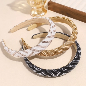 Lot de 3 serre-têtes larges rembourrés avec perles élégantes et strass brillants