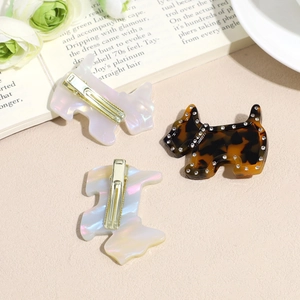 Lot de trois pinces à cheveux Scottish Terrier mignonnes en acétate et strass brillants