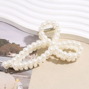 Grande pince à cheveux élégante en perles avec design en nœud croisé pour femmes