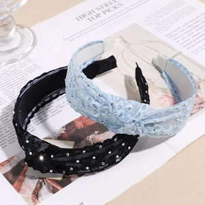 Serre-tête Élégant en Dentelle avec Nœud Fleurs Strass Étincelants Bandeau Antidérapant Style Coréen Accessoires Cheveux Femme
