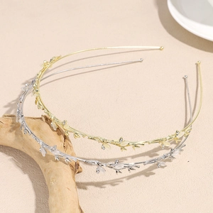 Retro leaf rhinestone headband set in gold and silver for elegant bridal hair styling