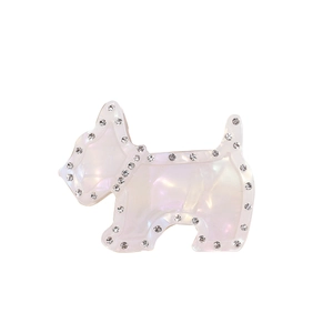 Barrette chiot mignonne en acétate avec strass et finition nacrée élégante