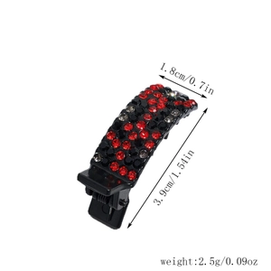 Detailed size view of rhinestone hair clip showing 3.9cm length and weight info