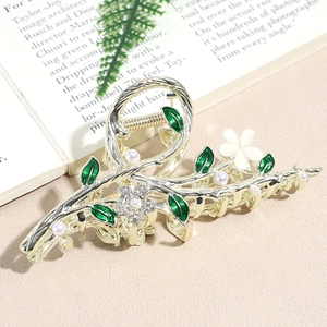 Luxueuse Pince à Cheveux Fleur Strass Métal Künstliche Perle Accessoire Cheveux Or Grande Pince Requin pour Femme Élégante