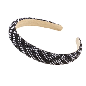 Serre-tête rembourré avec strass noirs et vagues de perles blanches sur monture large