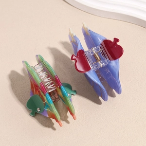 Chic acetate pumpkin hair claw clips with rhinestones and colorful patterns for women