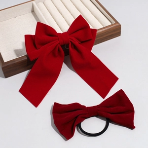 Eleganter Samt Großer Schleifen Haarclip Für Damen Koreanischer Stil Lange Band Artificial Perle Rote Schleife Haarseil Hochzeit Party Haarschmuck