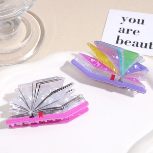 Creative 3D book shaped acrylic hair claw clips in pink and gradient rainbow colors