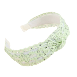 Serre-tête en dentelle vert pastel avec strass pour coiffure de femmes