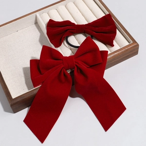 Elegantes Set aus weinrotem Samt-Haarclip und Haargummi für festliches Styling