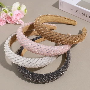 Serre-tête en Strass Motif Sergé pour Femmes Bandeau de Cheveux Perlé à la Main Accessoires de Cheveux Élégants Bijoux