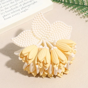 Detailed macro view of matte tulip floral hair claw clip with non-slip texture