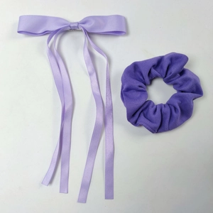 Balletcore Violet Bow Hair Clip With Streamers And Large Scrunchie Satin Ribbon Handmade Hairpins Women Ponytail Accessories