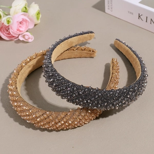 Lot de deux serre-têtes en perles de cristal champagne et gris fumé pour femmes