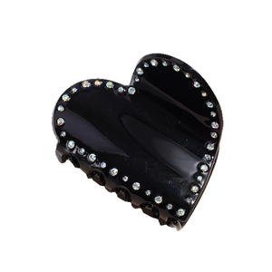 Pince à cheveux élégante en forme de cœur noir avec strass colorés étincelants