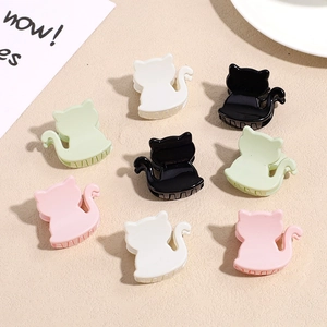 Korean Style Cute Cat Shape Mini Hair Claw Clip Acrylic Small Hair Catch For Women High Horsetail Fixing Hair Accessories