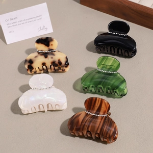 Elegant acetate hair claw clip set with rhinestones in five assorted classic colors