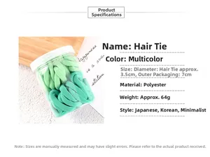 Detail of green gradient elastic hair ties neatly packed in a clear storage tube cylinder
