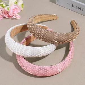 Baroque style full crystal beaded headband with luxury sponge padding in three colors