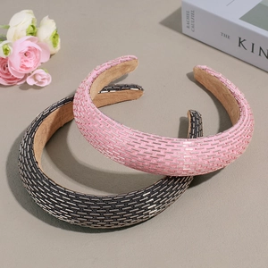 Baroque padded headbands with sparkling rhinestones in pink and charcoal grey colors