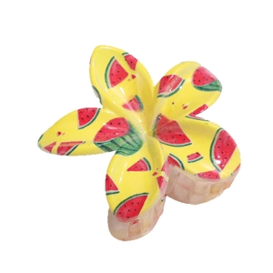 Floral hair claw clip with yellow watermelon print and sturdy acrylic teeth for women