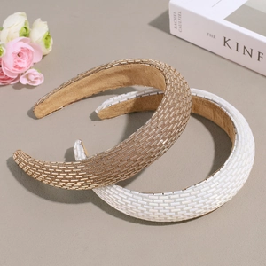 Champagne gold and pearl white sequined padded headbands with elegant rose decor