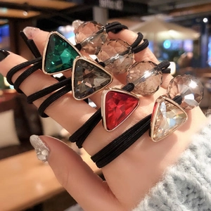 Elastic hair ties set with large faceted crystal stones in multiple colors for women
