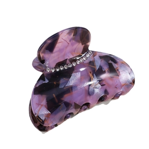 Elegant purple acetate hair claw clip with marble texture and crystal rhinestones