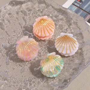 Mini Acetate Shell Hair Claw Clip With Marble Pattern And Gold Glitter Scallop Hairpin For Women Sweet Hair Accessories