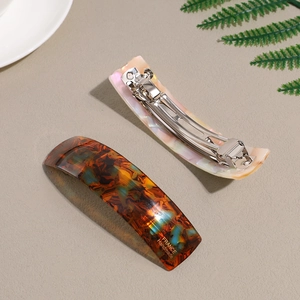 Elegant tortoiseshell and pearl acetate spring hair clip set with France handmade lettering