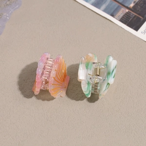 Mini acetate shell hair clips with pink gradient and green marble patterns