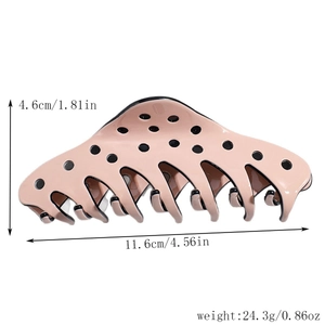 Detailed size view of pink polka dot hair claw clip with 11.6cm length dimension