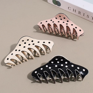 French Elegant Polka Dot Large Hair Claw Clip Cellulose Acetate Shark Clip For Women Thick Hair Accessories