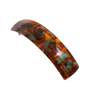 Classic amber and sky blue acetate hair clip with French handmade gold logo