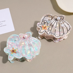 Pinces à cheveux coquillage et perles océaniques avec motif étoile de mer pour femmes
