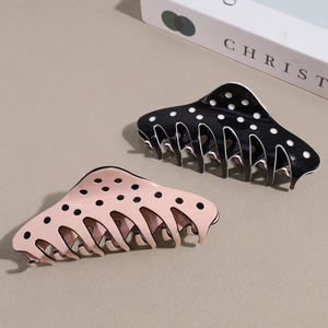 French style polka dot hair claw clips in black and pink for thick hair styling