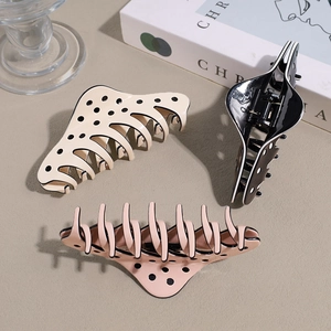 French style polka dot hair claw clips in cream, black and pink for thick hair styling