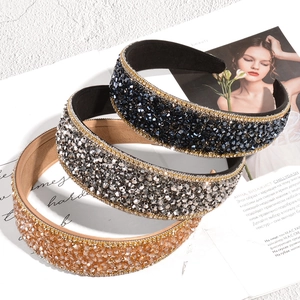 Vintage Luxurious Rhinestone Beaded Wide Headband Bridal Wedding Party Hair Accessory Handmade Crystal Headband For Women