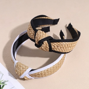 Bohemian Raffia Straw Woven Knotted Headband Wide Brim Summer Beach Vacation Hair Accessories For Women Hairband