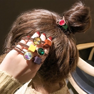 Colorful gemstone geometric hair ties set with high elastic bands for women accessories
