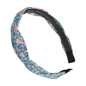 Serre-tête noué à fleurs bleu et rose avec intérieur dentelé antidérapant pour femme