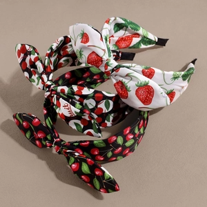 Three-piece set of wide headbands with sweet fruit prints and cute rabbit ear bow design