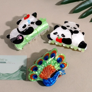 Pinces à cheveux chic en acétate de cellulose en forme de paon et panda, clips élégants