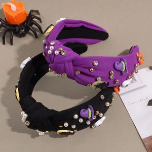 Halloween knot headbands with pearls, rhinestones, ghost and pumpkin charms