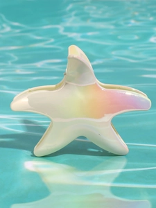 Dettaglio di un fermaglio per capelli a forma di stella marina perlacea nell'acqua