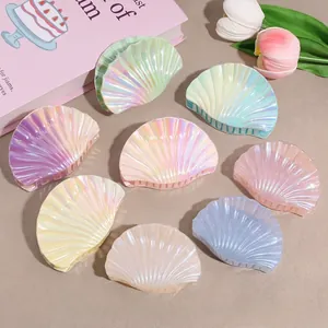 Iridescent Shell Shape Hair Claw Clip For Women Pearlescent Scallop Shark Clip Fashion Beach Vacation Hair Accessories