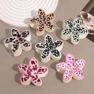 Pinces à Cheveux Fleur à Imprimé Léopard pour Femmes Grandes Pinces Requin en Forme de Fleur Accessoires de Coiffure à Motif Animal
