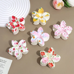 Set di 6 mollette per capelli a fiori con stampe fragola e ciliegia per donna