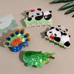 Pince à Cheveux en Acrylique en Forme d'Animal Mignon Panda Paon Crocodile Accessoires de Coiffure à la Mode pour Femmes