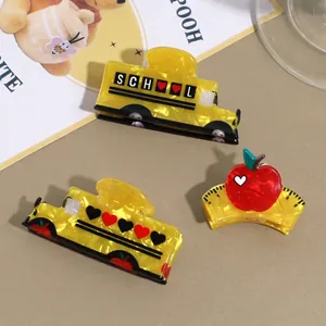 Creative Acrylic Cartoon School Bus Apple Ruler Hair Claw Clip For Women Girls Back To School Preppy Style Hair Accessories